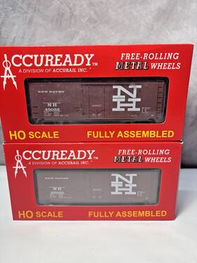 Accuready 93112 Two Ho Scale New Haven Block Herald Box Cars #93112 Nrfb Bx-12
