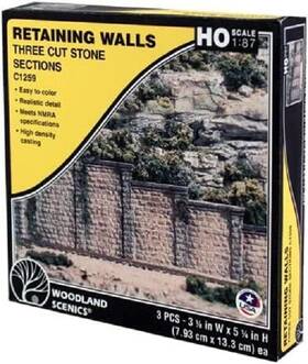 1259 Atlas Woodland Ho Scale Cut Stone Retaining Walls 3 Sections New Free Ship