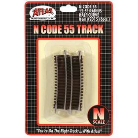 Atlas 732573020153 2015 N Code 55 Nickel Silver 12-1/2 Inch Radius Half Curved Track 10