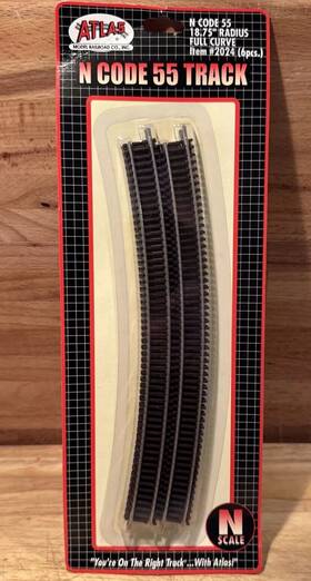 Atlas 732573020245 N-scale Code 55 Track - 18.75 Inch Radius 6 Pieces Nip Item #2024