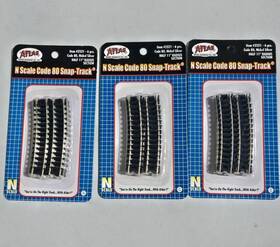 Atlas 732573025219 Lot Of 3 #2521 Half 11 Inch Radius Curve Track Sections N Scale Code 80 Rail
