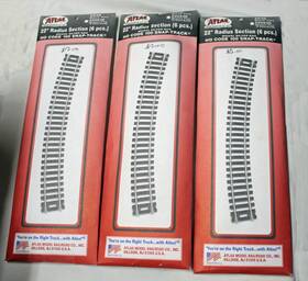90836 Atlas 3 Each - 6 Pks Ho Scale 100 Snap Track 22 Inch Rad. #836 Ni-silver Rails -nos