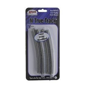 G2412 Atlas N Gray Ballast 12-1/2 Inch Radius Code 65 Curved Track Pack Of 8