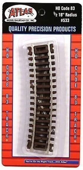 Atlas Model 445015283254 Code 83 Nickel Silver 1/2-18 Inch Radius Snap Track Ho Scale Trains