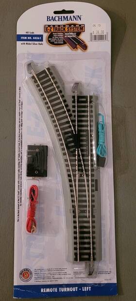 44561 Bachmann 022890005316 Ho Remote Turnout Left Nickel Silver E-z Track With Grey Roadbed