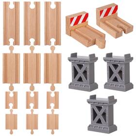 Bcvweg 039343000972 17 Pcs Wooden Train Track Connectors Adapters Set Wood Pieces Acc