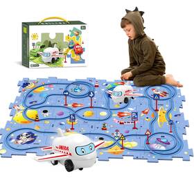 1103d-1 Bearbao 25 Pcs Puzzle Car Track Toys For Kids Plastic Rail Tracks With 1 Cute