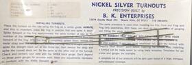1482 Bk Enterprises N Scale 55 #8 Left Assembled Nickel Silver Turnout
