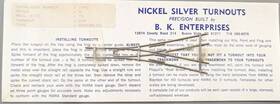 1591 Bk Enterprises N Scale Code 70 Wye Assembled Nickel Silver Turnout