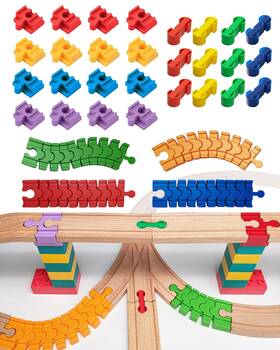 Jm-155 Bunu1492 Wooden Train Track Accessories Set 32 Pcs Connector Compatible