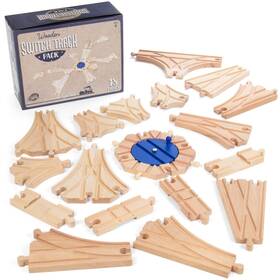 Conductor Carl 193206000834 Switch Track Wooden Train Set 18 Pcs. - 8 Way Turntable Rail Station Access