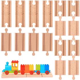 Droutti 039343000262 16 Pcs Straight Wooden Tracks Expansion Wood Train Track Connectors And Adapt