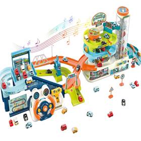T103-55y-1 Fisca 2-in-1 Race Car Tracks Playset For Kids Toy Ramp Track And Lifting Parki