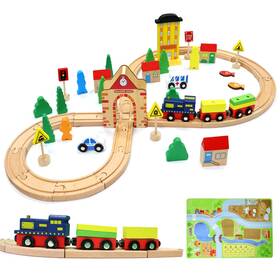 Hq-wmt08 Herqueen Wooden Train Set With Magnetic Trains And Premium Tracks 54pc Double-side Woo