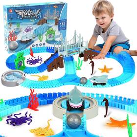 Hihnkich 768531805302 Shark Toys Race Track 183 Pcs Ocean Theme Train Tracks Set For Kids Age
