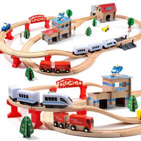 Holyfun Ca8-woodtrain Electric Toddler Wooden Train Set Toy 88 Pcs Track Medium Multicolor