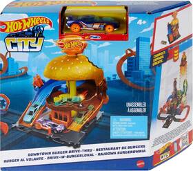 Hdr26 Hot Wheels Toy Car Track Set City Burger Drive-thru Playset And 1 64 Scale