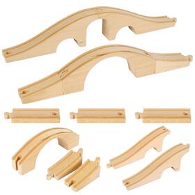 J1463 Jarthenaamcs 8 Pieces Wood Train Track Expansion Set Wooden Bridges Straight