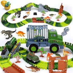 Js-p805usye Juankidbo Dinosaur Track Toy Race Car 194pcs Flexible Dino Slot Wit