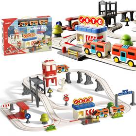 7725a Jugezi Slot Car Race Track Playset With 2 Electric Train Locomotive And Large Red