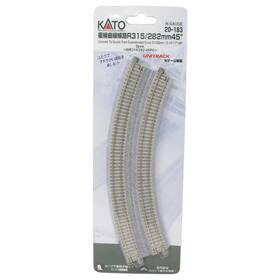 20-183 Kato N Unitrack 12 3/8 Inch /11 45 Dbl Elevated Concrete Tie Curve 2pcs