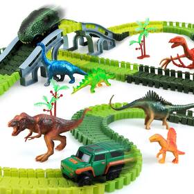 Kpx0001 Kizplays 251pcs Dinosaur Race Track Toys Flexible Train Tracks 6 Dinosaurs 2 Cars Map