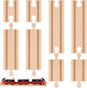 Liliful 445057068048 8 Pcs Straight Wooden Tracks Expansion Train Track Adapters Male Fe