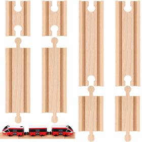 Ian-liliful-2822 Liliful 8 Pcs Straight Wooden Tracks Expansion Train Track Adapters Connector