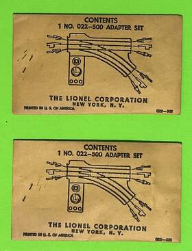 022-500 Lionel 2 Adapter Packets - Sealed Complete