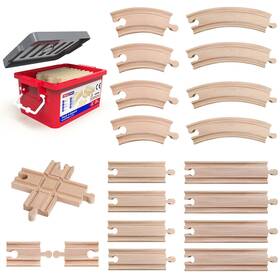 95906 Mykafort 20-piece Wooden Train Track Expansion With Storage Box For Kids Ages 3