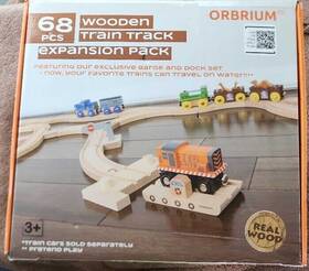 Orbrium 602573407523 Toys 68 Pc Wood Train Track Expansion Pack Compatible One Size Open Box