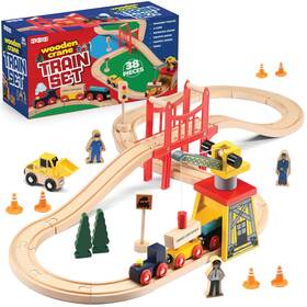 Play22 810147432721 Train Set Toddler Toys 38 Pcs Wood Track For Toddlers 3-4 Years