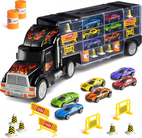 6004 Play22 Toy Truck Transport Car Carrier Includes 6 Cars Black