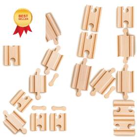 99901 Playful Pupilz 24 Pcs Wooden Train Track Connectors Real Wood Railway