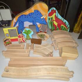 Pocket.watch 081787378117 Ryans World Prehistoric Train Set Wood Track Dinosaurs Incomplete No Dino
