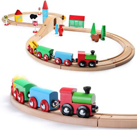 Wooden337 Sain Smart Jr. Wooden Train Set For Toddler With Double-side Multicolor