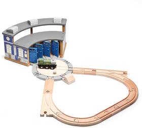 20-t04 Sainsmart Jr. Wooden Train Track With Roundhouse - Railway Toy For Toddlers