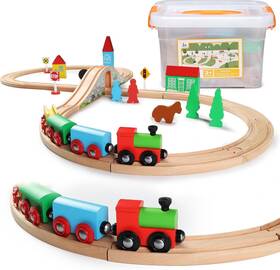 808-20-t11 Sainsmart Jr. Wooden Train Set For Toddler With Double-side Tracks
