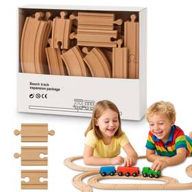Tirol Supplies Train-235 Connect Wooden Train Tracks Expansion Pack 37pcs Beechwood Adapter