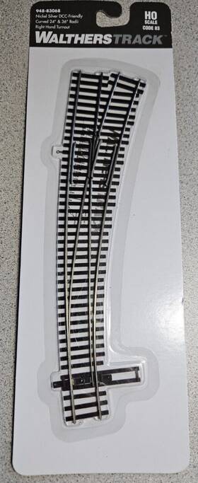 948-83068 Walthers Ho Nickel Silver Code 83 Curved 24ftft36 Inch Right Hand Turnout