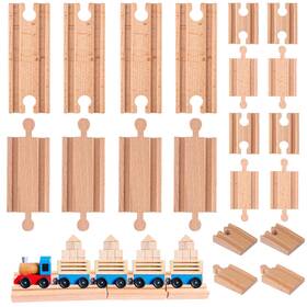 Warmshine 039343008527 20 Pcs Straight Wooden Tracks Expansion Wood Train Track Connectors Adapters