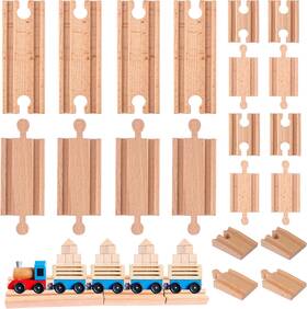 Warmshine 711181421873 20 Pcs Straight Wooden Tracks Expansion Wood Train Track Pieces Connectors Adapt