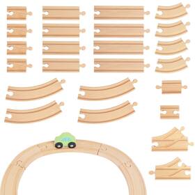 42007-rl-42008 Woodenedu Wooden Train Tracks 24 Piece Set Track Expansion And 9 Distinct Pieces - 100