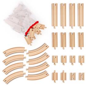 Wtt-2026001 Wudbudz Wooden Train Tracks 24 Pieces Set Track Expansion Pack With Storage Bag - Inch