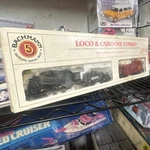 Bachmann Ho Santa Fe Steam Locomotive & Caboose Black Red Yellow Light Function. Fixed Price $68.50.