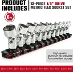 12PCS 1/4" Drive Flex Socket Set Metric 6-POINT Swivel With Storage Rail. Fixed Price $89.59.