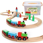 Sainsmart Jr. Wooden Train Set For Toddler With Double-side Tracks Fits.... Fixed Price $47.69.