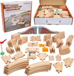 Wooden Train Tracks 68 Piece Expansion Pack Accessories With Arched Bridge, Engi. Fixed Price $54.99.