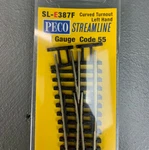 Peco SL-E387F Streamline Code 55 Medium Lh Curved Turnout Electrofrog N0008. Fixed Price $30.98.
