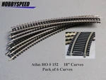 Atlas Ho Code 100 18 Inch Curves Pack Black Ties Nickel Silver Rail ATL152 (6). Fixed Price $8.84.